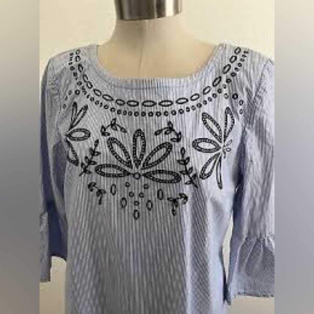 Talbots Petite Medium Embroidered Stripe Top MP